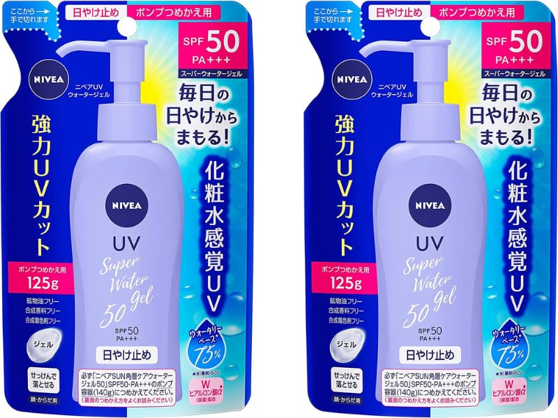Japanese Sunscreen SPF 50/PA+++ Super Water Gel – 4.22 fl oz (125g), Refill Pack of 2