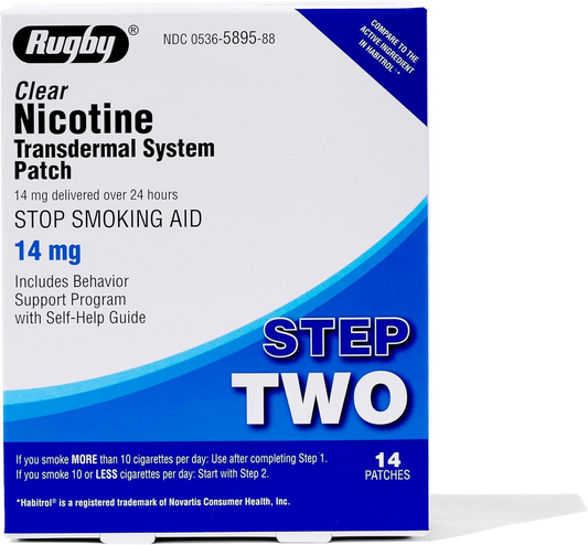 Rugby Clear Nicotine Patches – Step 2 – 14mg – 14 Count (1 Pack)