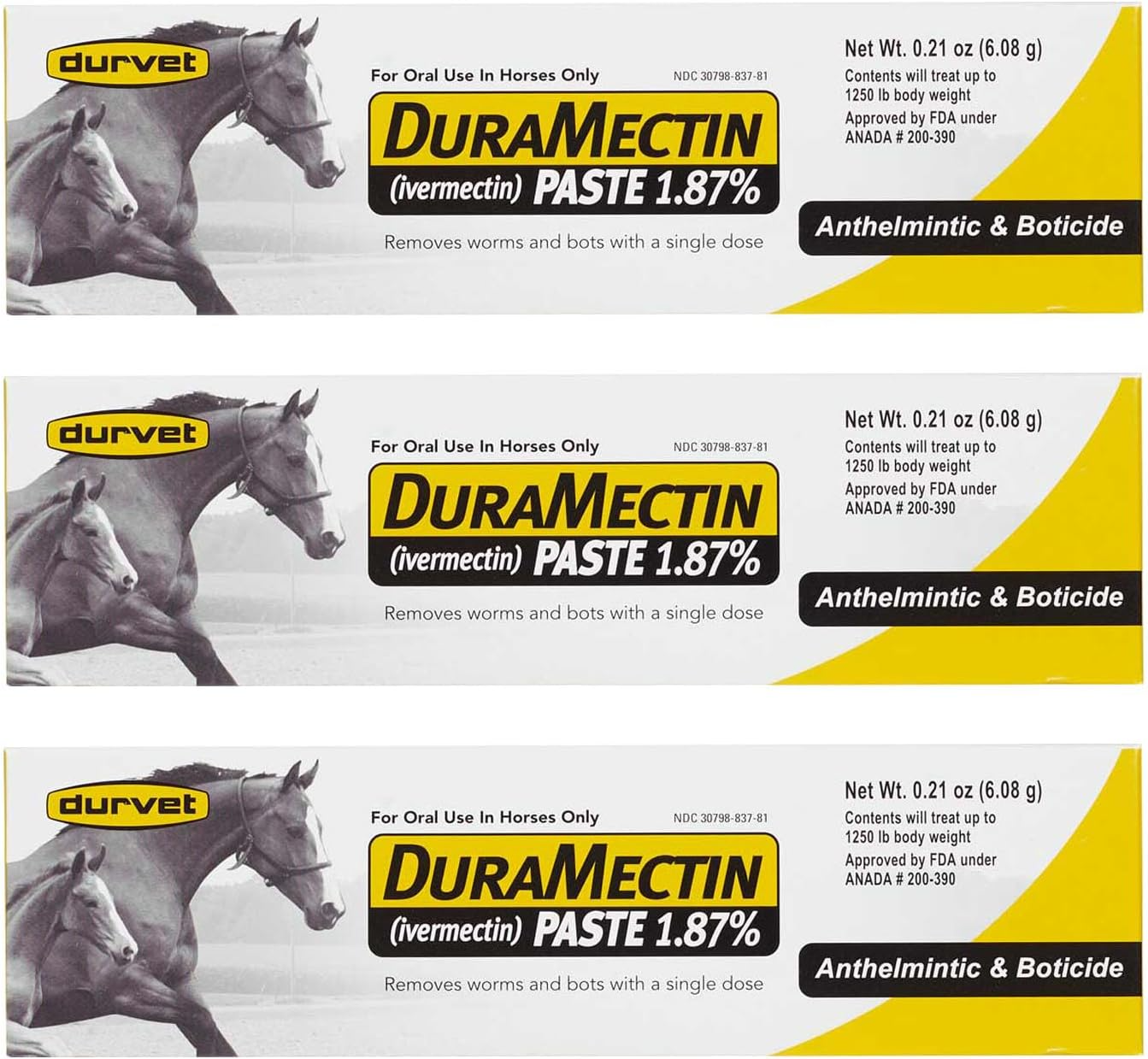Durvet Duramectin Equine Wormer Paste – 3 Tubes