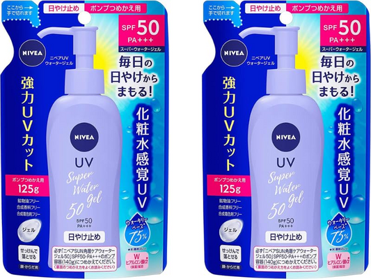 Japanese Sunscreen SPF 50/PA+++ Super Water Gel – 4.22 fl oz (125g), Refill Pack of 2